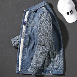Mannelijke Jean Coats Splited Geometric Autumn Mens Denim Jacket Blue Wide Schouders Clothing G Korea Originele lage prijs van stof 240428