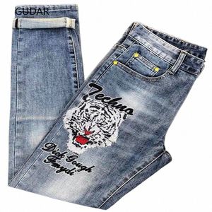 Jeans masculins Hommes Jean Homme Denim Slim Fit Pantalon Pantalon Bleu Biker Impression Jeans Pour Hommes Skinny Casual Fi Pantalons De Survêtement N20c #