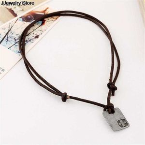 Bijoux masculins Vintage chanvre corde cuir pendentif collier hommes Colliers Colar Couro main faire bijoux L230704