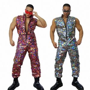 Mâle Laser Miroir Combinaison Adulte Street Dance Costume Discothèque Bar Hip Hop Danseur Vêtements Muscle Man Dancing Outfit VDB7991 m891 #