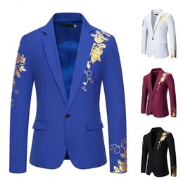 Male Luxury Casual Blue Suit élégant Carnival Oversize Blazer Stage Dress Veste Slim Fit Coat Bronzing Prom Menswear 240430