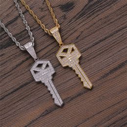 Mannelijke luxe diamantsleutel ketting hanger ijsje uit kubieke zirkonia gouden verzilverde heren bling hiphop sieraden iced out gepersonaliseerde hiphop sieraden bijoux colar colar colar