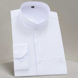 Mannelijke mandarijn kraag shirt man wit bedrijf / partij / forma niet-strijkijzer chinese stijl solid crew hals single breasted shirt l 210609