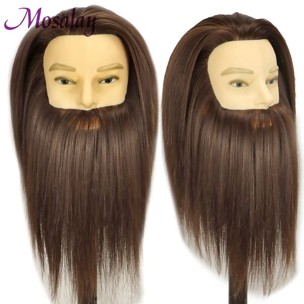 Cabeza de maniquí masculino con cabello 100% sintético para practicar Cosmetología Cosmetología Cabeza de muñeca para el cabello peinado