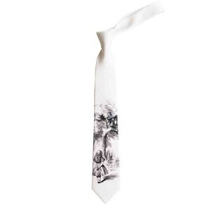 masculino hombre femenino Corbata de diseño original Boceto dibujado a mano alicia en el país de las maravillas gato de cuento de hadas corbata blanca