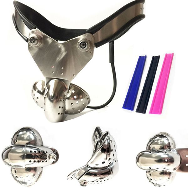 Ceinture de chasteté réglable en acier inoxydable pour homme, modèle Y, dispositif de ceinture de chasteté, grande rainure de Scrotum, Cage à pénis, jouet sexuel Bdsm