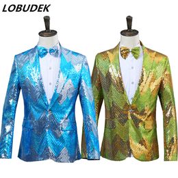 Mannelijke nieuwe pailletten Jas Jas Jaarvergadering Kostuums Prom Host Blazer Special Stage Wear Singer Nightclub Bar Prestaties Bovenkleding Kleding