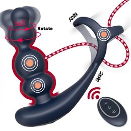 Masajeador de próstata masculino Vibrador 360 ° Rotación Tapones anales Anillo de pene Butt Plug Vibrador Control inalámbrico Juguete sexual para hombres Masturbador 240311