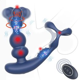 Mannelijke prostaatmassager vibrator 360 Roterende anale plug masturbator dubbele motor haan ring penis stimulator externe controle seks speelgoed 240430