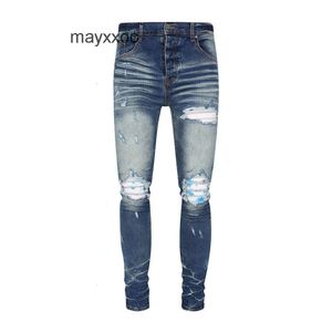 Mâle violet jean amiiris créateur jeans masculin mode denim new pantalon masque mode avec trous brisés pieds blancs polis slim fit ji45