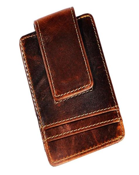 Mâle qualité en cuir mode voyage mince portefeuille avant poche magnétique pince à billets Mini carte étui sac à main pour hommes 1058C27639583564737