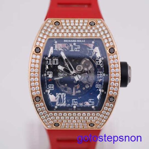 WRIS MALE RM WORTH RM010 MENS'S WORD 18K ROSE GOLD SET AVEC DATE DAMENT AFFICHAGE AUTOMATIQUE MÉCANIQUE MÉCANICAL SWISS World Back Set avec Diamond Watch