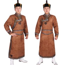 Ropa de mongolia con túnica masculina traje masculino imitación de terciopelo de piel de venado ropa de Mongolia traje de túnica mongol danza folclórica de Mongolia co224L