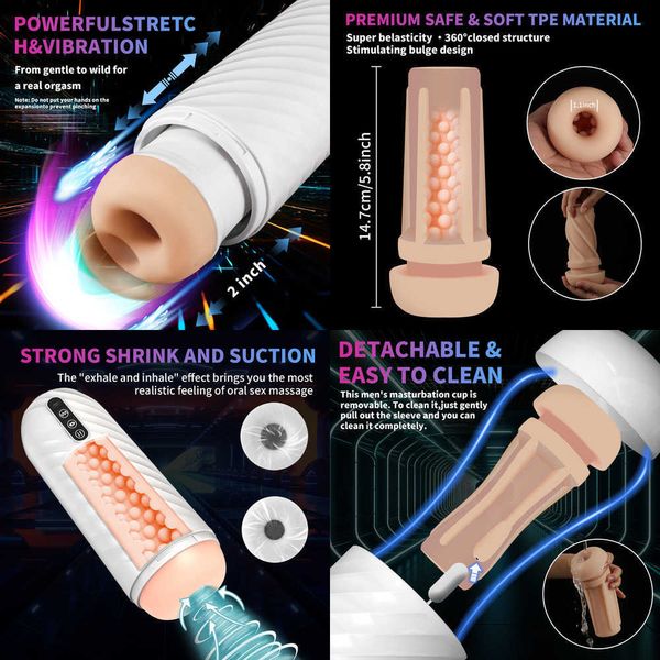 male sex toy Masturbadores Copa de avión telescópica Succión masculina y vibración Masturbación Muñeca inflable invertida Entrenamiento avanzado Juguetes sexuales para adultos