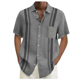 Chemise mâle Shirts en lin en coton d'été pour hommes Blans à manches courtes décontractées