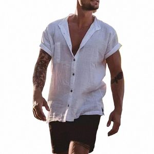 Chemises à manches courtes pour hommes Chemises en lin Cott Blouses pour hommes Lâche Busin Normal Social Top Formelle Dr Shirt Vêtements pour hommes b6ZT #