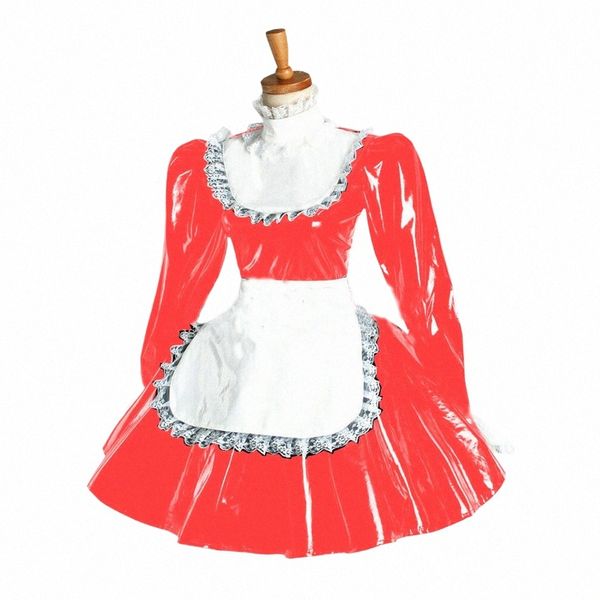 Hombre Sissy French Maid Dr Uniform Puff Lg Manga Lolita Lace Mini Dr Halen PVC Cosplay Disfraz Kawaii Cafe Disfraz P9MY #