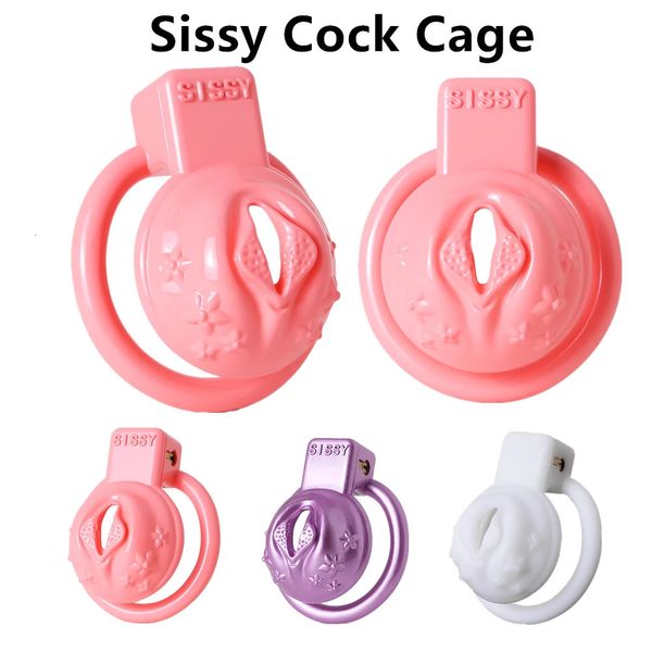 Mâle plus petit coq Cage hommes Sissy 3D impression Labia Micro chasteté 3 couleurs Simple anneau de pénis avec serrure Sex Shop jouets pour hommes 240102