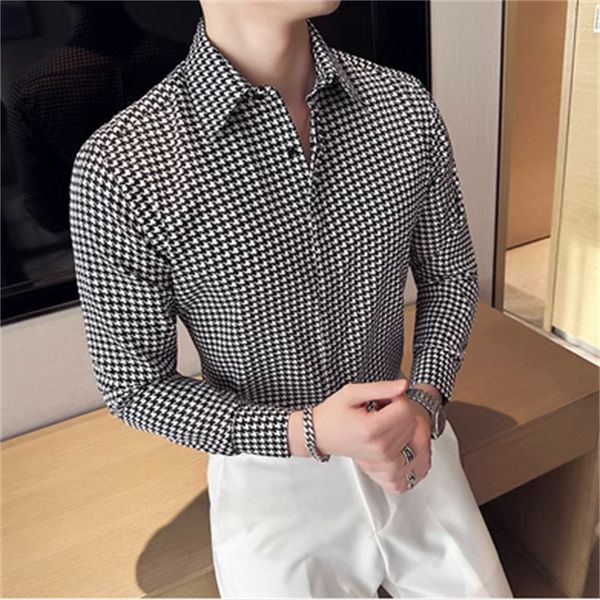 Homme social chemises formelles solide Plaid rayé chemise boutonnée chemise hommes robe décontracté à manches longues chemise pour hommes Streetwear S-3XL