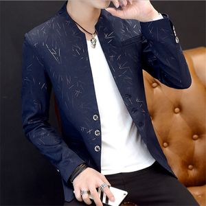 Mannelijke Lente Herfst Hoge Kwaliteit FashionsMall Pak Casual Collar Suit Jeugd Knappe Trend Slanke Print Suits LJ201223