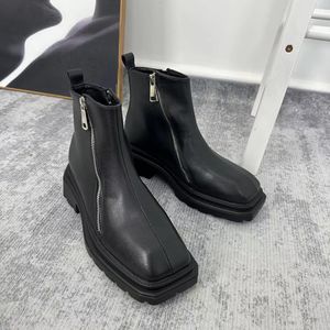 Bottines à bout carré pour hommes, bottes de moto à plateforme avec fermeture éclair, bottes courtes en cuir fendu, mode Streetwear pour garçons, bottes de fête