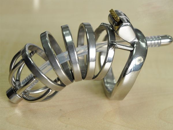 Cage à pénis en acier inoxydable pour hommes, grande cage à pénis avec cathéter en gel de silice, dispositif de ceinture de chasteté, jouet sexuel BDSM A276-1