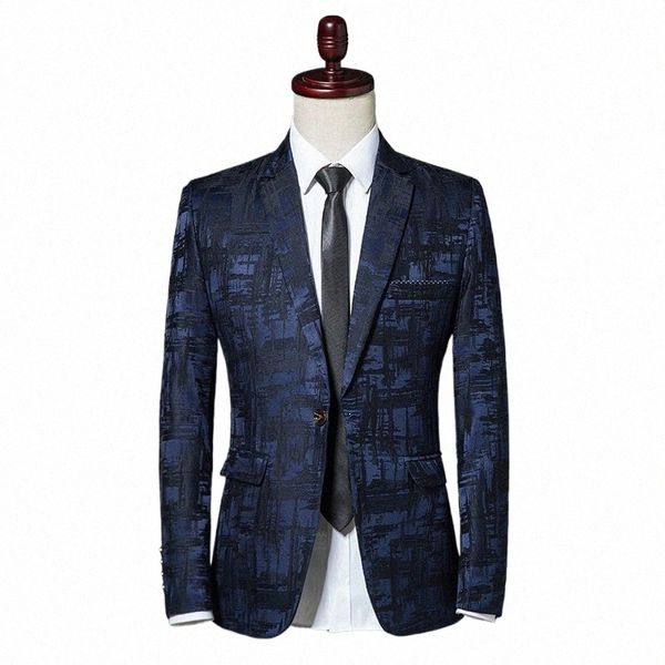 Suite masculine 2021 Automne Classique Marque Blazer Hommes Simple Bout Casual Imprimer Slim Fit Busin Costume Veste Vin Rouge Gris Kaki I8l8 #