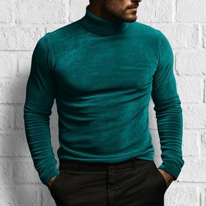 Camiseta masculina de terciopelo dorado con cuello alto, camisas de invierno de Color sólido, ropa de manga larga para vacaciones en la calle, camisetas 240130