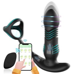 Männlich Stießen Anal Plug Vibratoren APP Bluetooth Drahtlose Fernbedienung Prostata-massagegerät Verzögerung Ejakulation Ring Erwachsene Sex Spielzeug für Männer