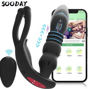 Massora de próstata de empuje masculino Bluetooth App Vibrator for Men Gay Anal Anal Wireless Remote Butt Title Sexy para parejas