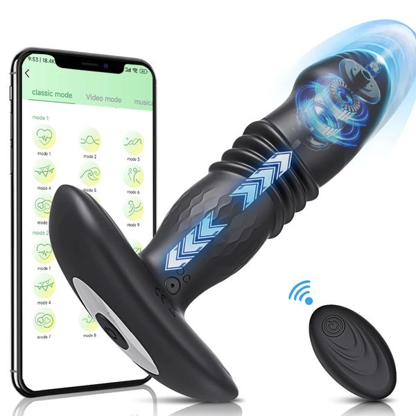 Masseur de prostate à poussée mâle Bluetooth APP Vibromasseur pour hommes Gay Plug anal sans fil à distance Butt Sex Toy Couples 240227