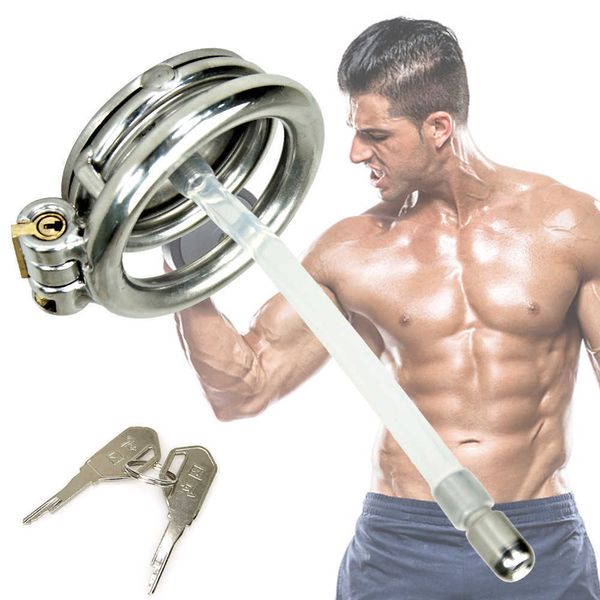 Juguete masculino, jaula pequeña para pene, dispositivo de castidad de acero inoxidable para hombres, anillo de bloqueo para pene, Bondage erótico, Sex Shop para adultos