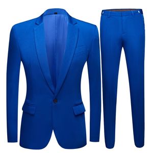 Herren-Hochzeitskleid, Königsblau, Herrenanzüge, Blazer, Anzüge, Abendclub-Anzug, 2-teilig (Jacke + Hose) 220409