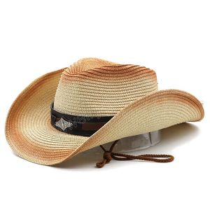 Sombreros de sol de vaquero occidental para hombre, sombrero de ala ancha de verano, sombrero de playa de paja personalizado para vacaciones, hombres y mujeres