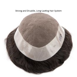 Mannelijke pruik fijn mono npu mannen toupee 100% menselijk haarsysteem eenheid 25 mm krulgolf mannen capillaire prothese met knopen natuurlijke kleur
