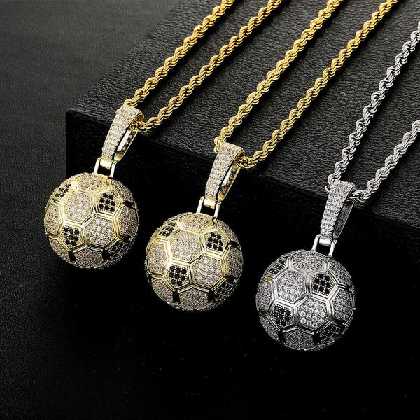 Copa del mundo masculina Fútbol Colgante Collar Fútbol Hip-hop Deportes Cubic Zirconia Collares Fan Flag Diy 14K Oro Brillante Collares Hip Hop Rock Piedra preciosa Rapero Joyería