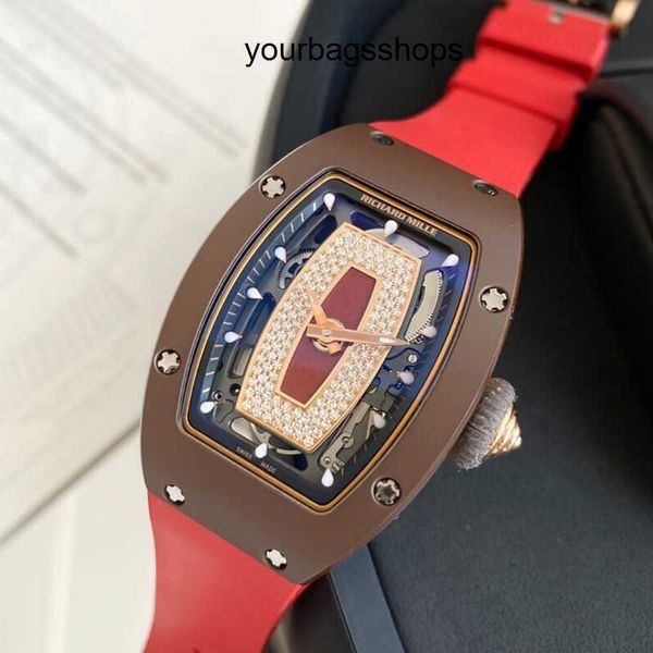 Reloj de pulsera masculino RM Reloj Richardmil Reloj de pulsera RM07-01 Serie para mujer RM0701 Oro rosa Café Cerámica Labio rojo Moda Ocio Negocios Automático Mecánico