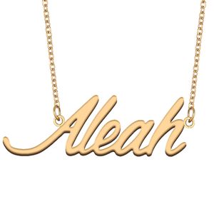 Collar con nombre Aleah Colgante de acero inoxidable Personalizado Personalizado para mujeres, niñas, niños, mejores amigos, Regalos para madres, chapado en oro de 18 quilates