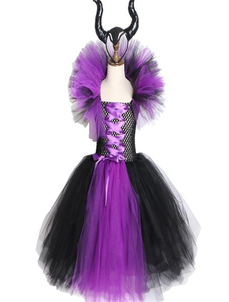 Maléfique Maléfique Reine Filles Tutu Robe avec Cornes Halloween Cosplay Sorcière Costume pour Filles Enfants Robe De Soirée Enfants Vêtements Y207061646