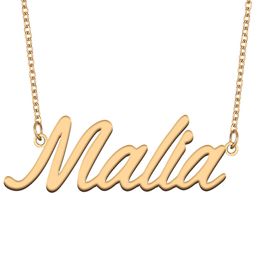 Malia nom collier pendentif personnalisé personnalisé pour les femmes filles enfants meilleurs amis mères cadeaux 18 carats plaqué or acier inoxydable