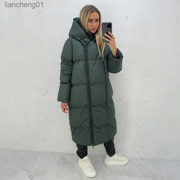 Malina Hiver Lâche Long Parkas Femmes Mode Cocoon Type Zipper Manteaux Femmes Élégant À Capuche Coton Rembourré Vestes Femme Dames L230619