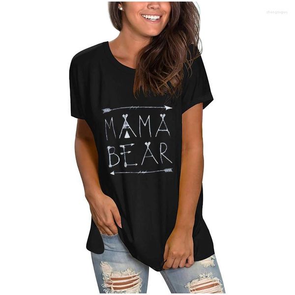 Camiseta de gran tamaño con letras de mamá oso para mujer, camiseta informal de verano 2022 con cuello redondo, camisetas de manga corta para mujer, camiseta
