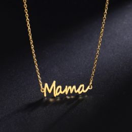 Collier avec pendentif lettre Mama pour femmes, chaîne de cou en or jaune 14 carats, ras du cou, bijoux de famille tendance, cadeau de fête des mères pour maman