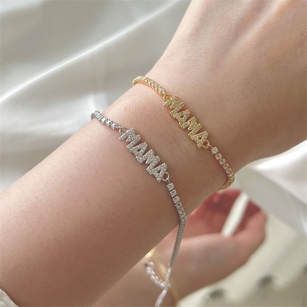 charme diamant tennis bracelet designer pour femme maman lettre 925 argent sterling blanc 5A zircone or bracelets chaîne femmes bijoux de luxe fête des mères boîte cadeau