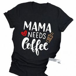 Maman a besoin de café imprimer femmes t-shirt à manches courtes col rond femmes en vrac t-shirt dames t-shirt hauts vêtements Camisetas Mujer B0X8 #