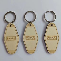 MAMA Porte-clés en bois pour la fête des mères, hôtel vintage, porte-clés en bois en forme de diamant, porte-clés en copeaux de bois