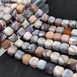 Mamiam Natural A Rose Botswana Agate Faceted Square Candy Charm Perles Bracelet en pierre 7,5 mm