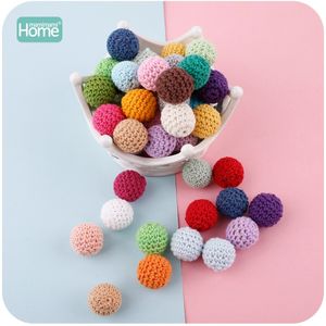 MamimamiHome 50pc / lot Perles rondes en bois Crochet Couleur Mix Ball 16-20mm Bois Dentition Décoration Bébé Hochet Jouet Accessoires LJ201113