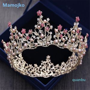 Mamojko Feuille Baroque Imitation Perle Princesse Couronnes De Mariée Goutte Diadèmes Pour Femme Fleur Noble Bijoux De Mariage Accessoires De Cheveux C19022201