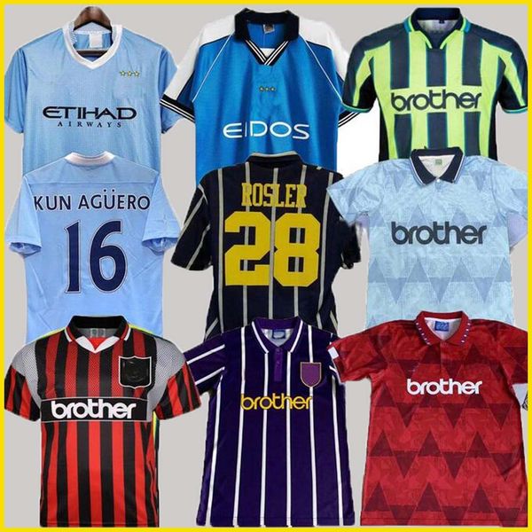 1993 Manchester Retro Classic Soccer Jerseys 1998 99 2011 12 City 89 91 94 96 Wembley Clough Kinkladze Tevez Kun Ag￼ero Dzeko Kompano Dzeko Kompano Vintage Homme Chemises